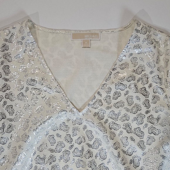 Michael Kors Top Womens Medium‎ Silver Glitter Paisley Short Sleeve Pullover - Picture 4 of 8